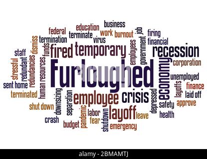 Furloughed word cloud concept on white background. Stock Photo