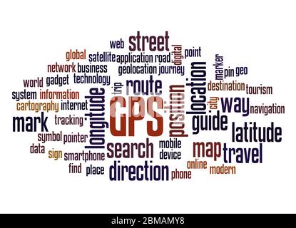 GPS - Global Positioning System, word cloud concept on white background. Stock Photo