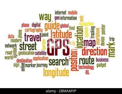 GPS - Global Positioning System, word cloud concept on white background. Stock Photo