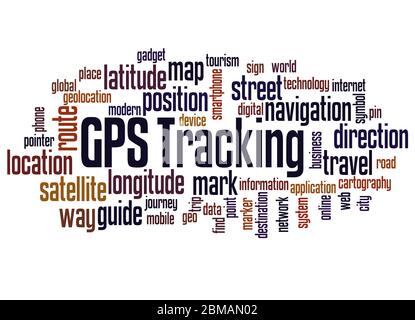 GPS tracking word cloud concept on white background Stock Photo - Alamy