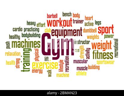 Gym word cloud concept on white background. Stock Photo