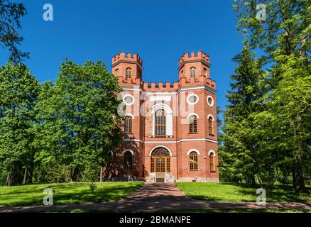 St. Petersburg, Russia, summer 2019: Tsarskoye Selo, Pushkin, Alexander Park, the building of the Arsenal Armory Museum in the style of an English kni Stock Photo
