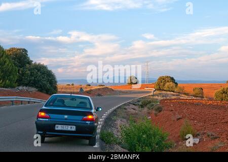 Car on a side road. Soria, Spain. Stock Photo