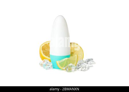 Body deodorants roll-on, lemon and ice isolated on white background Stock Photo