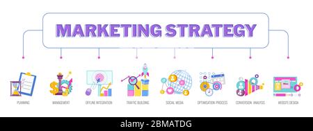 Marketing strategy infographic pictogram. Flat vector illustration Stock Vector