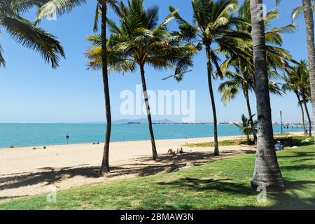 Townsville Queensland Australia - 14/09/2019. The Strand beach with Port of Townsville in the background. Stock Photo