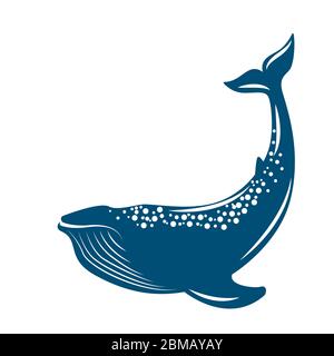 Whale. Vector illustration, flat style. Isolated on white. Stock Vector