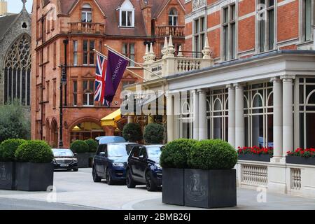 LONDON, UK - JULY 15, 2019: Connaught Hotel five star luxury hotel in Mayfair district, London. There are 45,000 hotels in the UK. Stock Photo