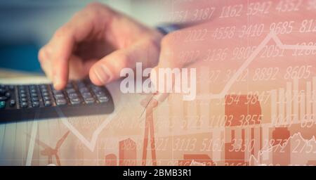 Caucasian male hands calculating over statistics Stock Photo