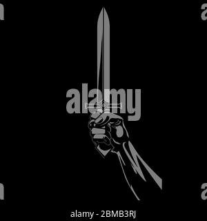 Hand of a warrior with a sword. Design of a warriors hand holding a medieval sharp sword Stock Vector