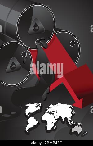 Oil industry crisis concept. Drop in crude oil prices. Financial markets vector illustration. Stock Vector