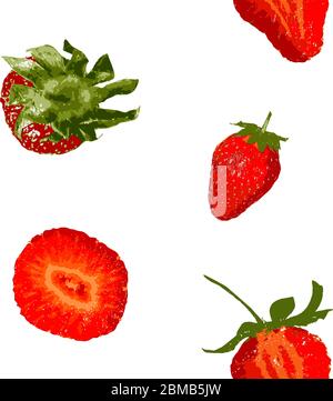 Strawberry pattern. Vector illustration. Realistic cut strawberries. Stock Vector