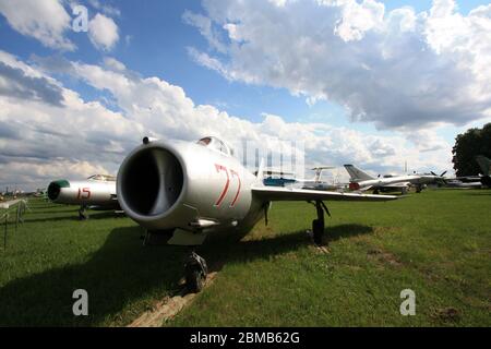 Front view of a Mikoyan-Gurevich MiG-17 'Fresco' high-subsonic fighter aircraft at the Zhulyany State Aviation Museum of Ukraine Stock Photo