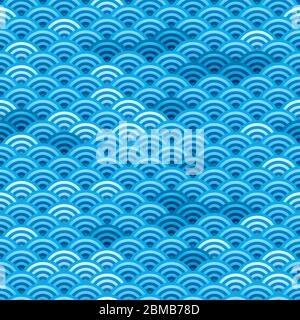 Vector illustration. Japanese seamless background texture in blue tones. Stock Vector