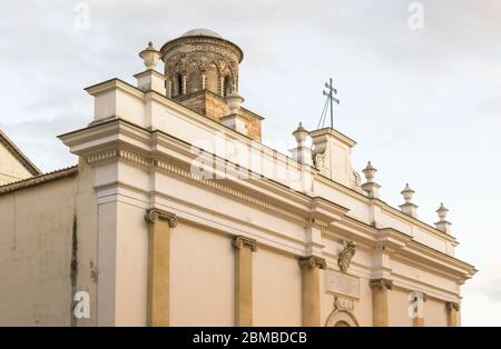 Salerno, Italy. Datailed view of the San Matteo Cathedral main facade located in the city center and illuminated but the sunset light Stock Photo