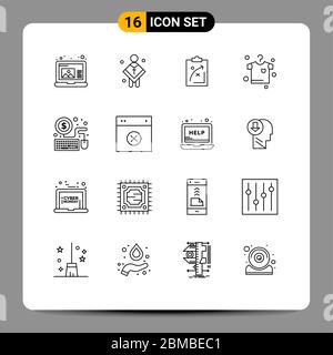 Set of 16 Modern UI Icons Symbols Signs for mouse, drying, plan, clothes, economics Editable Vector Design Elements Stock Vector