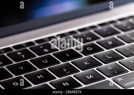 black color Computer keyboard macro closeup view Stock Photo