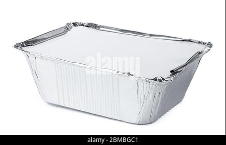 Packed foil food boxes on white background, copy space Stock Photo