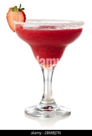 Glass of strawberry margarita cocktail isolated on white background Stock Photo