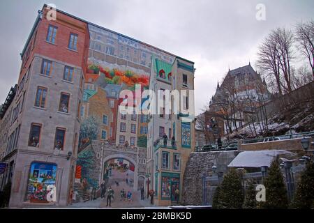 Incredible Quebec City Mural in the Vieux Quebec in Canada Stock Photo