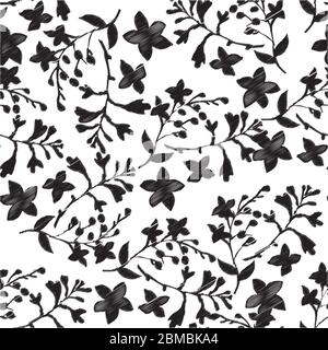 abstract flower branches and leaves design seamless pattern print Stock Photo