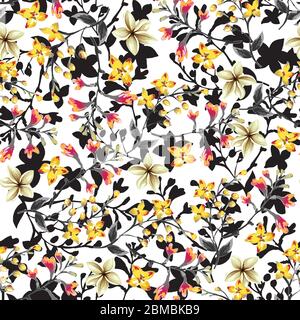 abstract flower branches and leaves design seamless pattern print Stock Photo