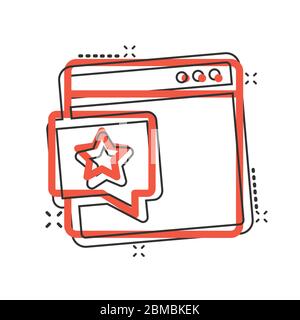 Browser window with star icon in comic style. Wish list cartoon vector illustration on white isolated background. Reward bonus splash effect business Stock Vector
