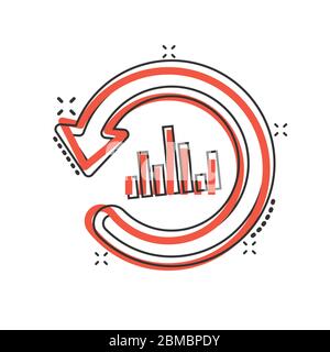 Growing bar graph icon in comic style. Increase arrow cartoon vector illustration on white isolated background. Infographic progress splash effect bus Stock Vector
