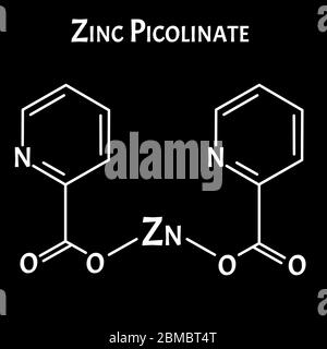 Zinc picolinate molecular chemical formula. Zinc infographics. Vector illustration on isolated background. Stock Vector