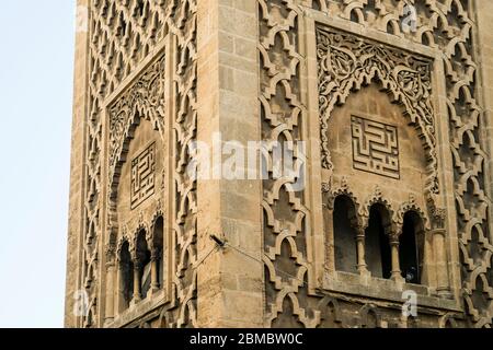 Minaret  of Historic grand mosque at Dar el Makhzen in medina Stock Photo