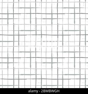 Grunge line vector seamless grid pattern background. Organic painterly ink brush stroke style criss cross backdrop. Irregular overlapping geometric Stock Vector