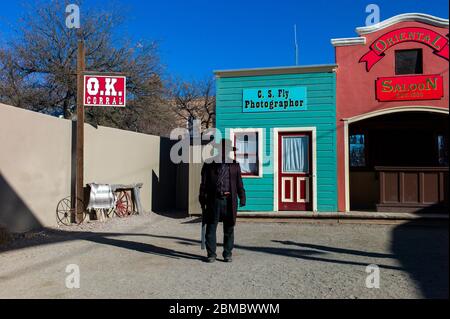 Silhouetted figure at OK Corral in Tombstone Arizona Stock Photo