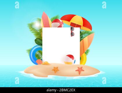 Summer time vector concept design. It's summer time text with colorful  beach elements like goggles, beach ball, surfboard and floater for vacation  season. Vector illustration 5270499 Vector Art at Vecteezy