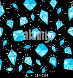 Doodle seamless background texture illustration - precious diamonds, shiny gem stones. Stock Vector