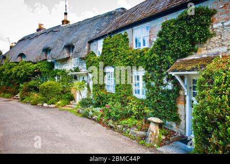 Thatched cottages of Winkle Street in Calbourne on the Isle of Wight Stock Photo