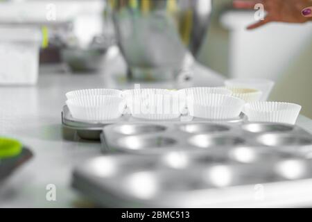 Cupcake baking dish. Professional cooking tools. Stock Photo