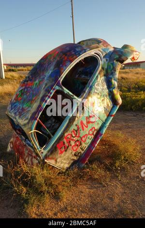 One of five Volkswagen Beetles buried by Slug Bug Ranch Stock Photo