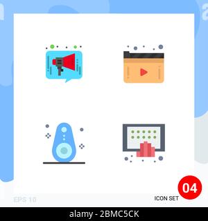Set of 4 Modern UI Icons Symbols Signs for chat, bluetooth, media, movie, outline Editable Vector Design Elements Stock Vector