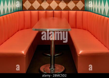 1950's retro-style Diner booth and table. Stock Photo