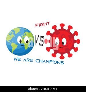 This illustration illustrates the battle of the earth with "COVID-19", where we must remain confident that we will defeat this global pandemic and be Stock Vector