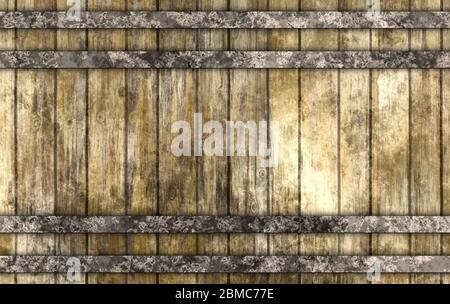 wood barrel with rusty metal straps. Stock Photo