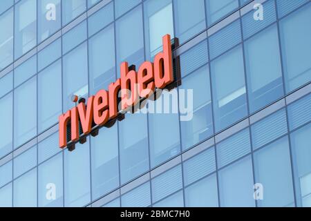 The Riverbed logo seen at American information technology company Riverbed Technology, Inc.'s Headquarters in San Francisco, on Feb 9, 2020. Stock Photo