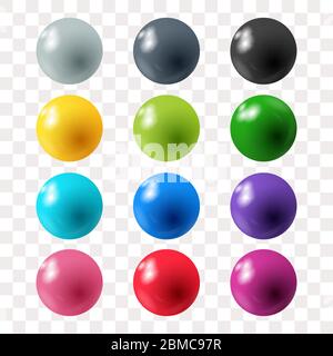 Set of realistic pearls of different color isolated on the white background. 3d illustration Stock Vector