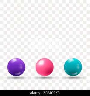 Colored realistic 3d balls with shadow. Design element. Purple, Blue, Pink Stock Vector
