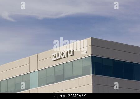 The Zuora sign is seen at American enterprise software company Zuora's Headquarters in Redwood City, California, on Feb 16, 2020. Stock Photo