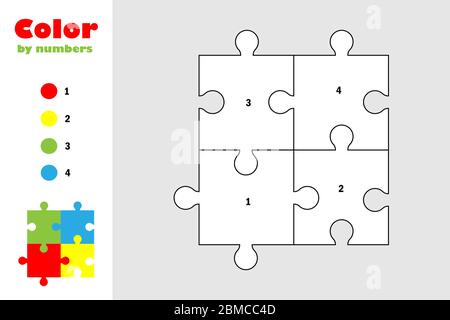 Puzzle in cartoon style, color by number, education paper game for the development of children, coloring page, kids preschool activity, printable work Stock Vector