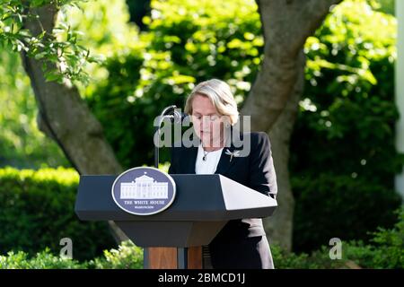 Washington, United States Of America. 07th May, 2020. Washington, United States of America. 07 May, 2020. DC Public Affairs Advisory Council of the Church of Jesus Christ of Latter Day Saints Sister Debbie Marriott Harrison, delivers remarks during the National Day of Prayer Service in the Rose Garden of the White House May 7, 2020 in Washington, DC Credit: Andrea Hanks/White House Photo/Alamy Live News Stock Photo