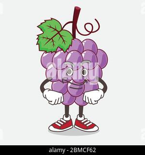 An illustration of Grape Fruit cartoon mascot character with smirking face Stock Vector