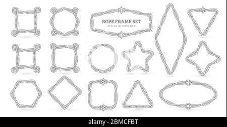 Nautical ropes vector creative outline borders set Stock Vector