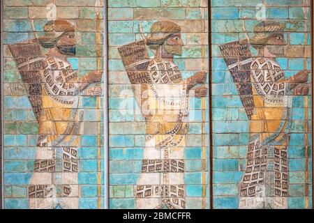 The Frieze of Archers from the Palace of Darius in Susa from c 510 BC exhibited in the Louvre, Paris Stock Photo